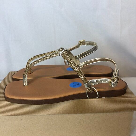 Mariella Womens Sandals Size 7.5 Tan/Gold bling Thong sling back Sandals NWB - Picture 4 of 6